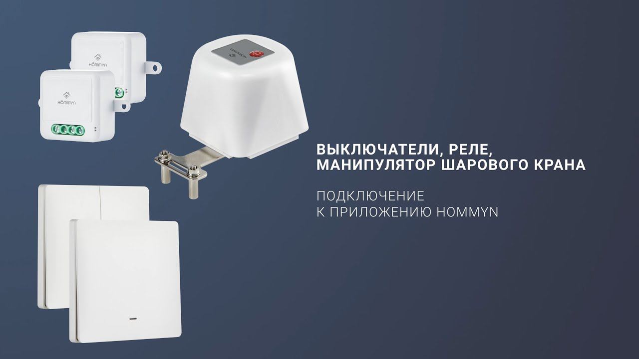 Выключатели, реле, манипулятор шарового крана Hommyn. Подключение к приложению Hommyn