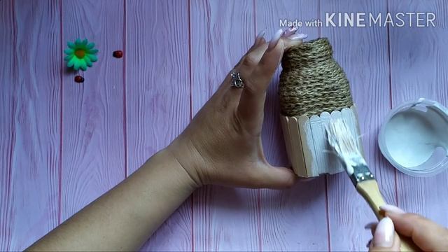 Вторая жизнь баночки из-под кофе.Ваза для цветов из бросового материала.DIY.