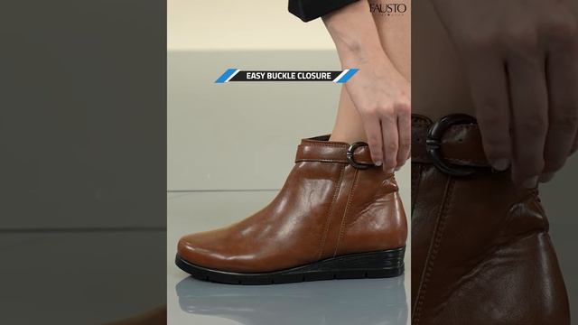 Women High Ankle Broad Feet Side Zipper Closure Casual Buckle Boots