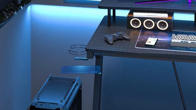 TREETALK Gaming Desk With Large Monitor Stand  Cup Holder Headphone Hook For Home Office