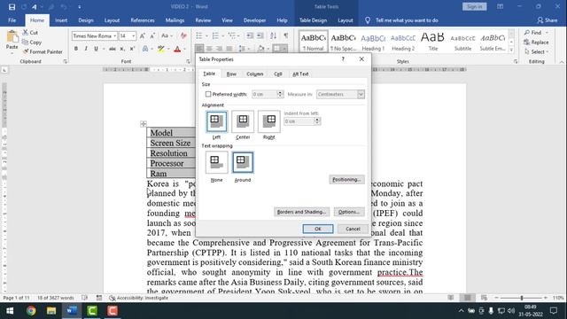 How To Place Table Anywhere On Text In Ms Word 2003 2021  (table Wrapping) | F HOQUE |