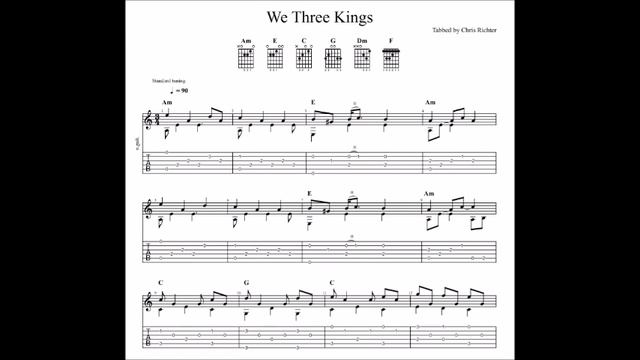 We Three Kings With Tablature/sheet Music For Solo Fingerstyle Guitar
