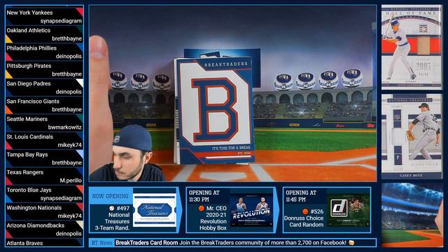 BreakTraders #497 - National Treasures Baseball Hobby 1 Box 3-Team Random - 4/3/2021