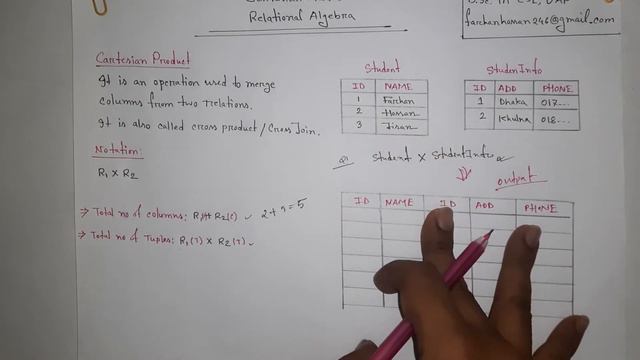 Lec: 45 | Cartesian Product / Cross Product | Relational Algebra | DBMS | Bangla Tutorial
