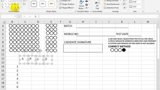 How To Make  A Bubble Answer sheet In Excel