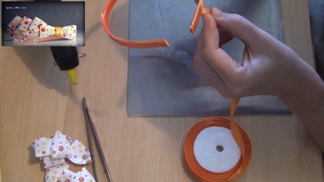 Flower Kanzashi Master Class Hand Made DIY Tutorial Канзаши МК Ободок с бантиками