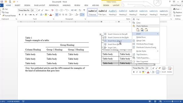 APA Tables In Word