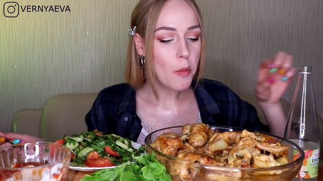 MUKBANG | Крылья с картофелем, сыром в духовке | Wings With Potatoes, Cheese не ASMR