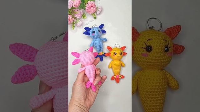 Keychain Baby Axolotl Crochet // Брелок Малышка Аксолотль крючком авторский МК