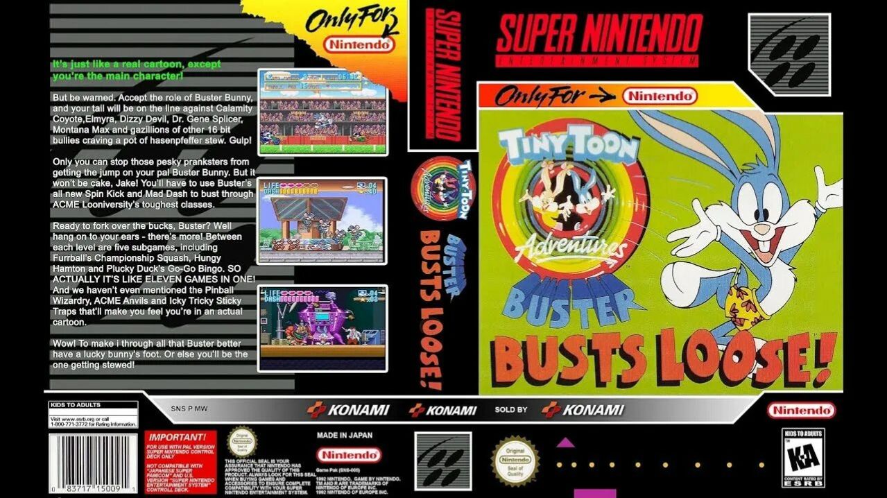 Super Nintendo (Snes) 16-bit Tiny Toon Adventures Buster Busts Loose Полное Прохождение