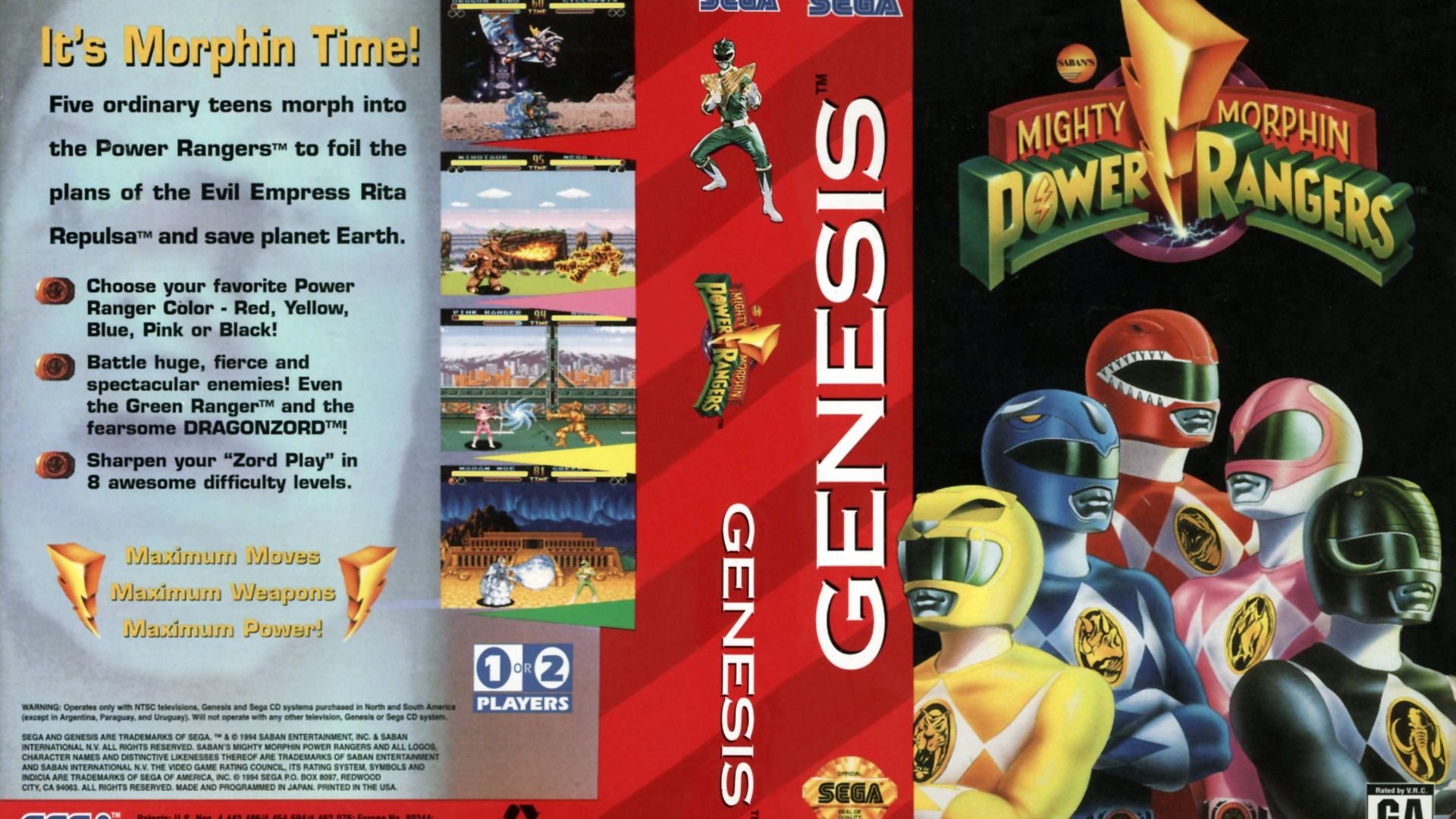 Sega Mega Drive 2 (Smd) 16-bit Mighty Morphin Power Rangers The Movie Полное прохождение