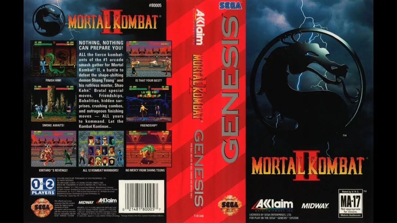 Sega Mega Drive 2 (Smd) 16-bit Mortal Kombat 2 Long Play