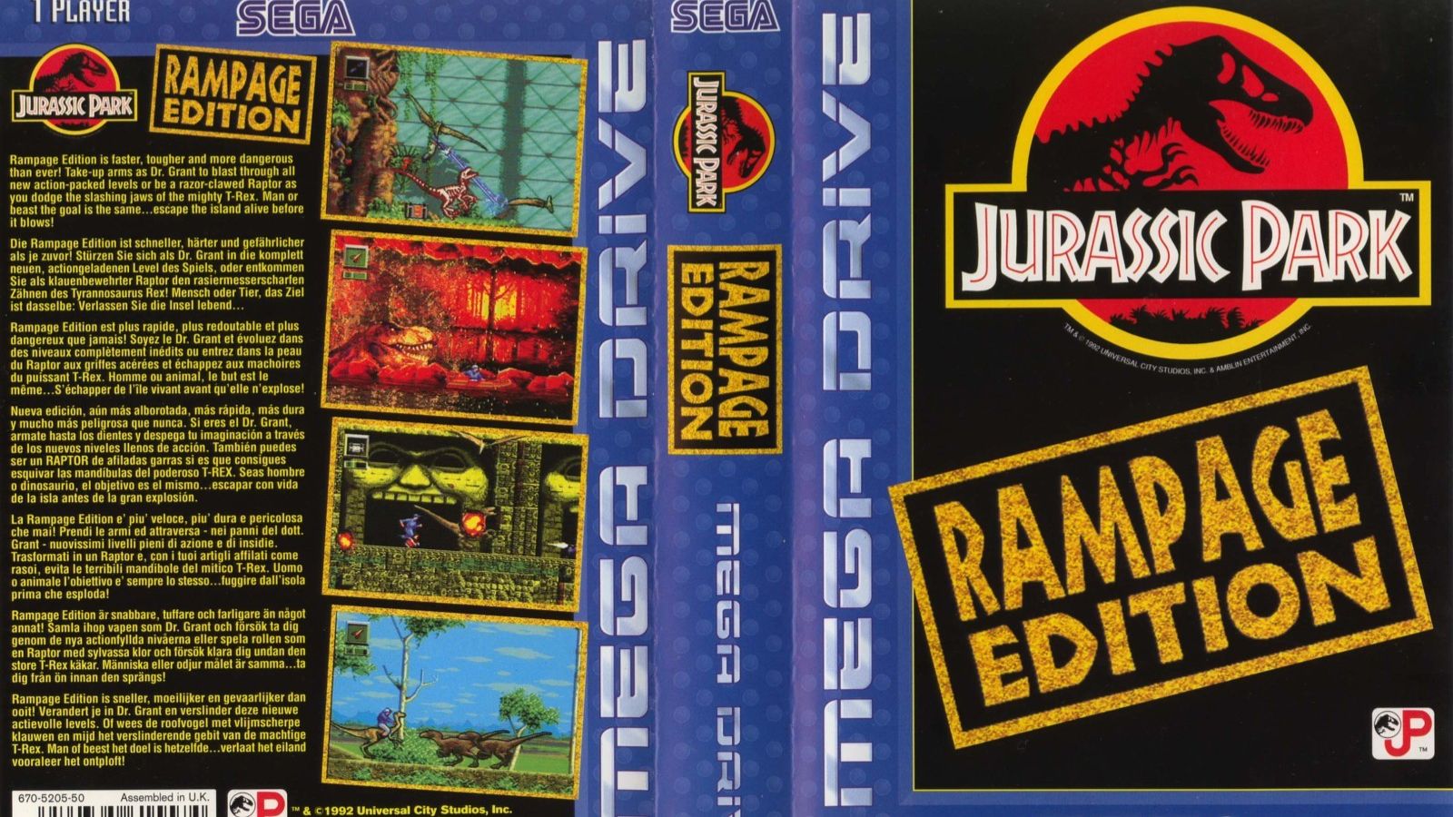 Sega Mega Drive 2 (Smd) 16-bit Jurassic Park Rampage edition Полное Прохождение