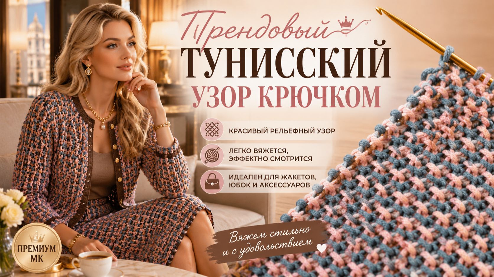 Тунисское вязание крючком  | Узоры + мастер-классы для начинающих