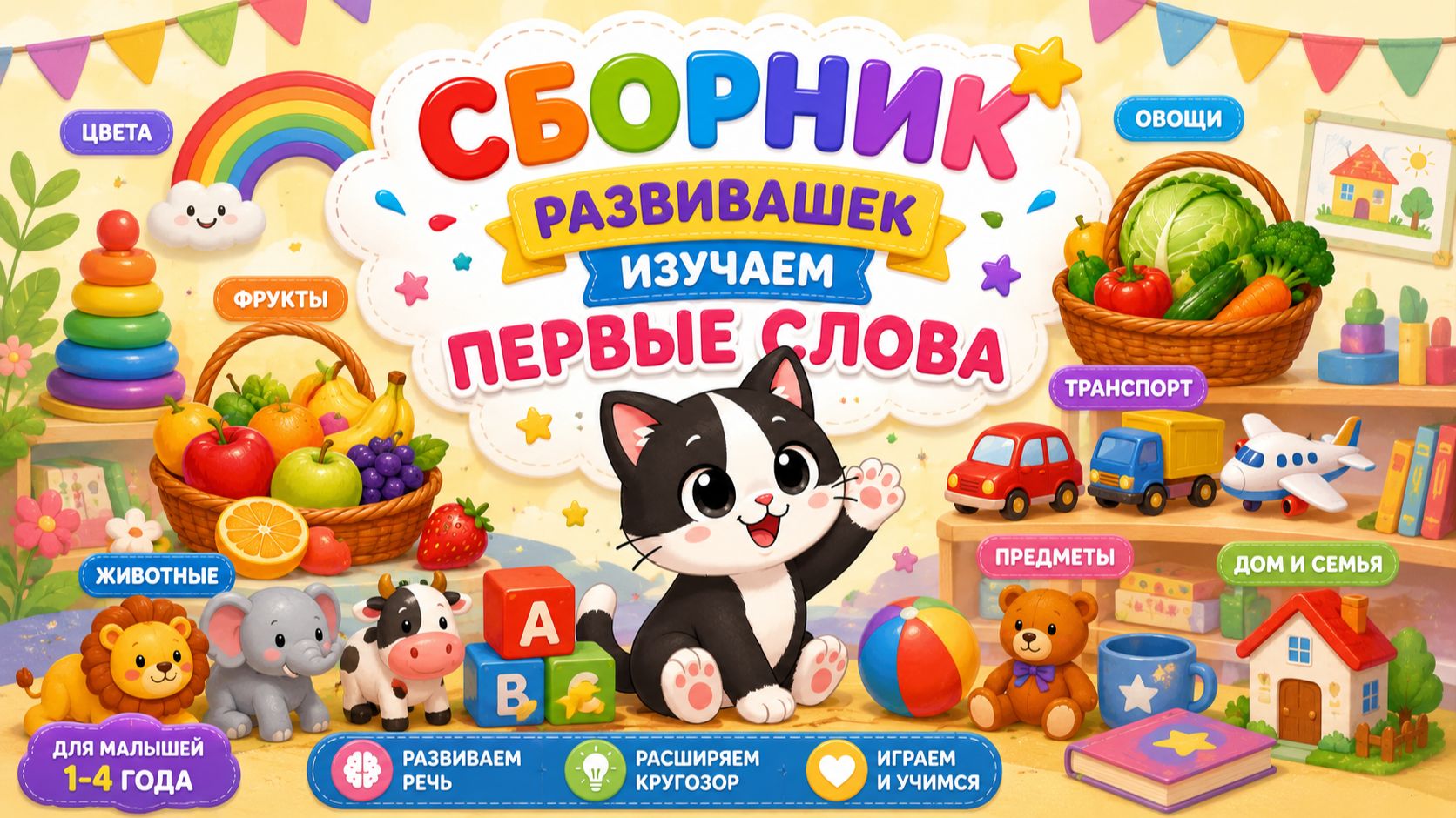 🍎🥕 260 Минут Развивашек! Учим Фрукты, Овощи, Животных | Первые Слова для Малышей