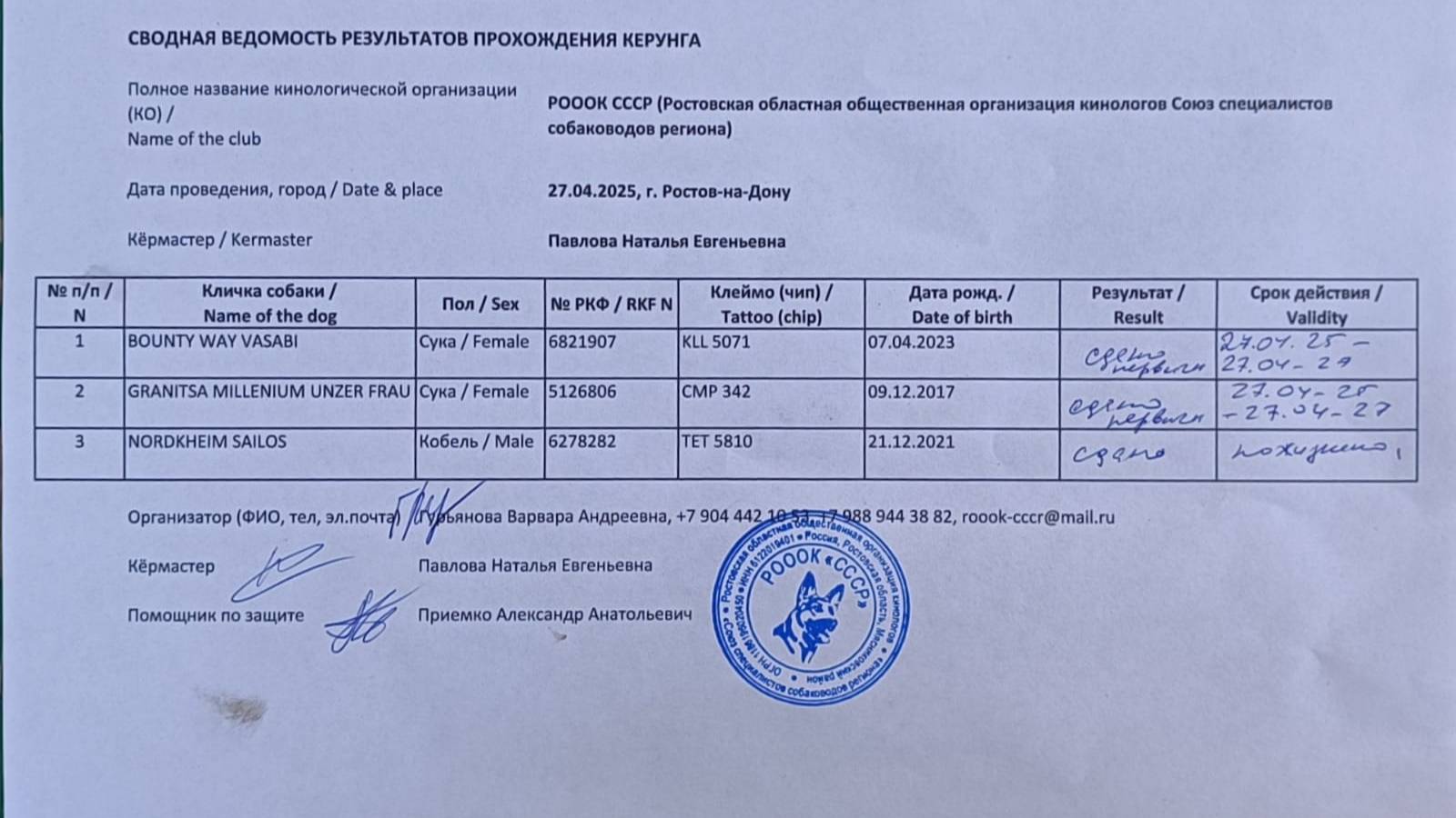Кёрунг РОСТОВ-НА-ДОНУ 27 апр`25 (Н.Павлова) 3 собаки