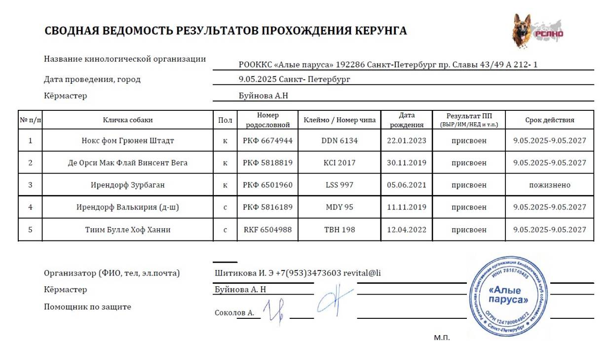 Кёрунг САНКТ-ПЕТЕРБУРГ 09 мая`25 (А.Буйнова) 5 собак