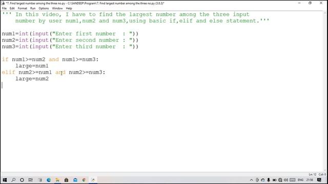 Python program to find the largest of three numbers смотреть онлайн