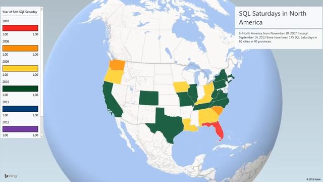 Power Map - SQL Saturdays in North America смотреть онлайн