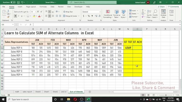 Calculate SUM of Alternative Column or Row Data in Excel (Calculate Sum of Every Next Row in Excel) смотреть онлайн