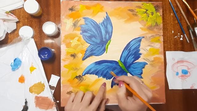 Как легко нарисовать на холсте бабочек, акрилом. Мастер класс, интерьерные картины красками. смотреть онлайн