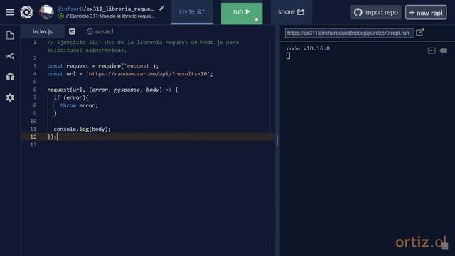 JavaScript - Ejercicio 311: Uso de la Librería request de Node.js para Solicitudes Asincrónicas смотреть онлайн