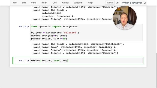 Модуль bisect для сортированных списков. Вставка и поиск смотреть онлайн
