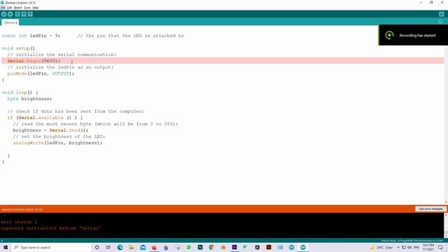 expected initializer before 'serial' Arduino programming code Error смотреть онлайн