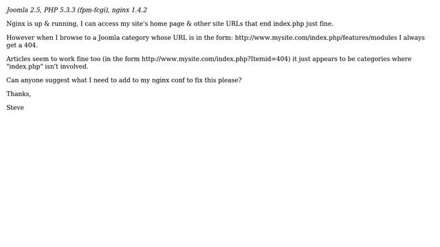 DevOps & SysAdmins: Getting a 404 on \*\*some\*\* Joomla pages with nginx смотреть онлайн