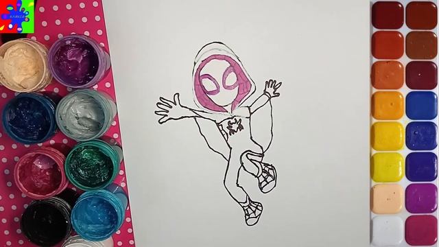 Гвен-паук из мультфильма Паучок и его удивительные друзья(2021). Раскраска для детей смотреть онлайн