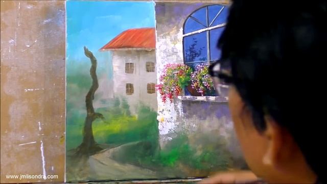 How to Paint Lights on the House Window in Acrylics / Time-lapse / JMLisondra смотреть онлайн