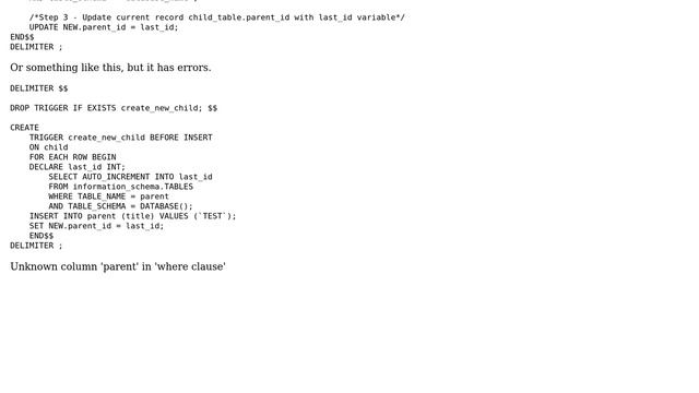 Create MySQL CHILD and PARENT records at the same time and set CHILD.PARENT_ID by using MySQL... смотреть онлайн
