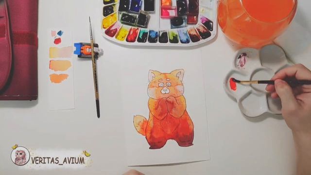 Рисую панду из м/ф "Я краснею". Акварель. Speedpaint. смотреть онлайн