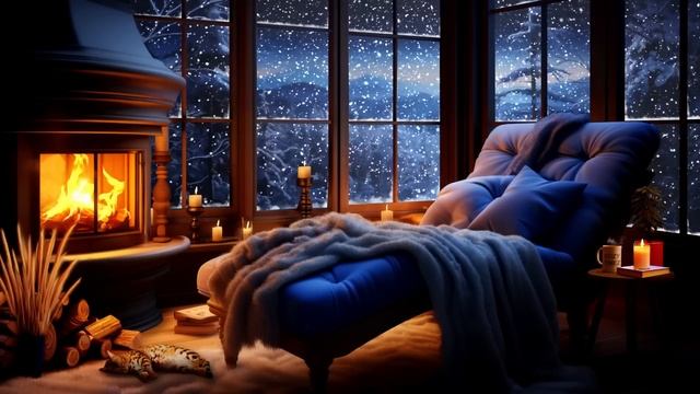 Winter Reading Corner with Falling Snow, Wind & Crackling Fire - Sounds for Read, Relax & Sleep смотреть онлайн