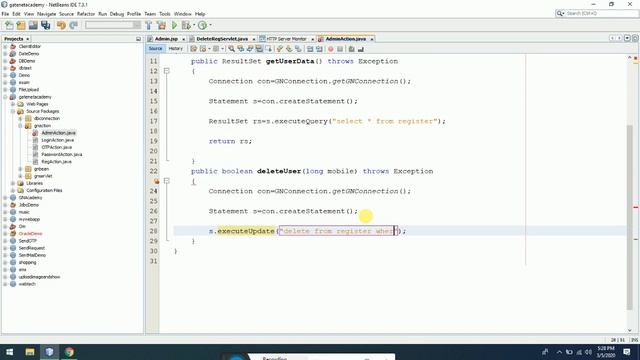 Delete Record on click using JSP/SERVLET/JDBC смотреть онлайн