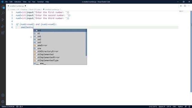 Python program to find the smallest among three numbers смотреть онлайн