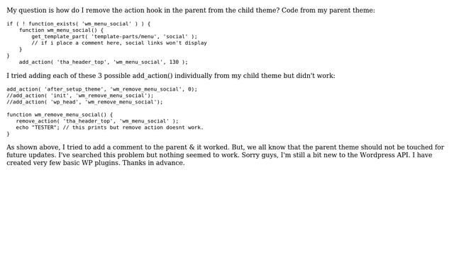 Wordpress: Remove action in a parent theme from the child theme смотреть онлайн