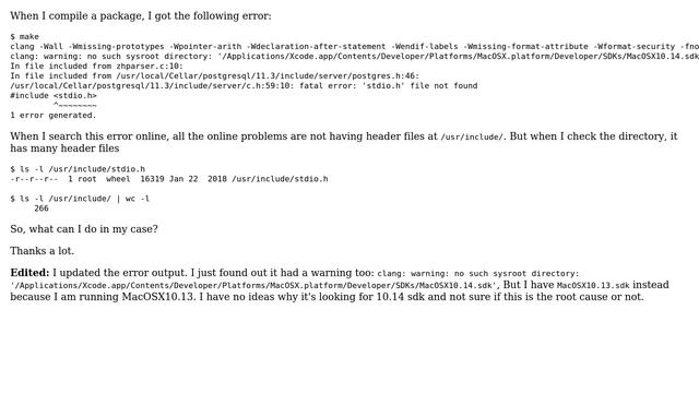 Apple: 'stdio.h' file not found, but I have this file at /usr/include/stdio.h смотреть онлайн
