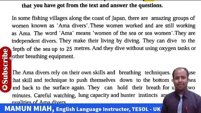 II EIGHT ENGLISH Online Class II Class 8 ENGLISH: The Ama divers; Unit 7 Lesson 2; смотреть онлайн