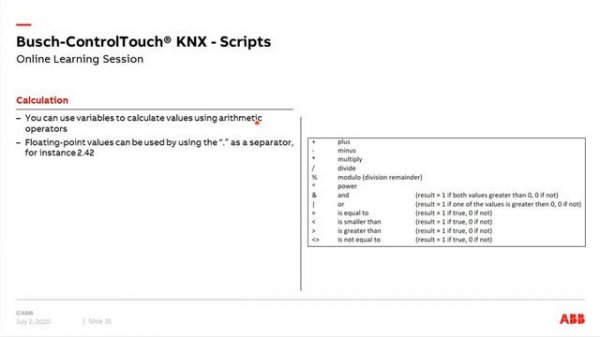 Online Learning Session about Busch-ControlTouch® KNX - Scripts