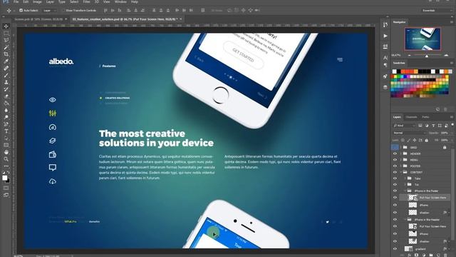 Albedo - App Showcase PSD Template. How To Insert Screen Into IPhone Mockup?
