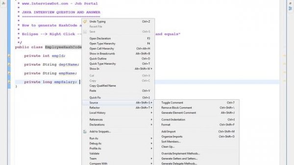HOW TO GENERATE HASHCODE AND EQUALS IN ECLIPSE STEPS