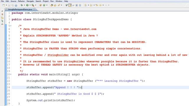 JAVA STRINGBUFFER APPEND METHOD DEMO смотреть онлайн