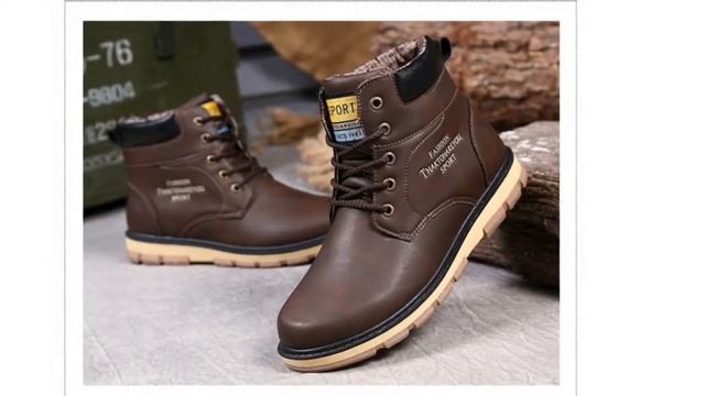 Мужские зимние ботинки из ПУ кожи Mens winter boots made of PU leather смотреть онлайн