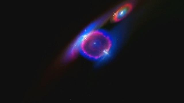 Double Ring Nebula In Dark Deep Outer Space In Action With Soft Ambient Music - HD Full Version смотреть онлайн