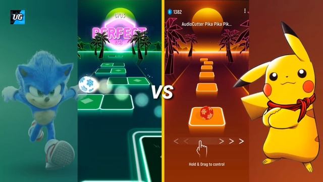 Tiles Hop - Sonic Song Vs Pika Pika Pikachu Song. V Gamer