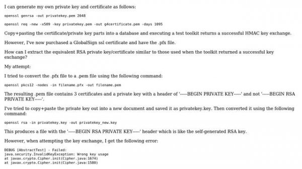 Get RSA private key and certificate from GlobalSign certificate