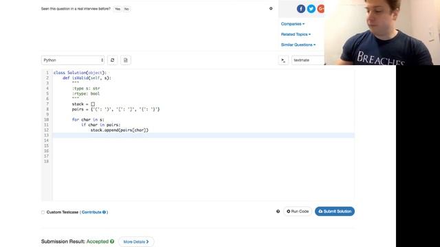 Valid Parentheses (Leetcode #20) смотреть онлайн