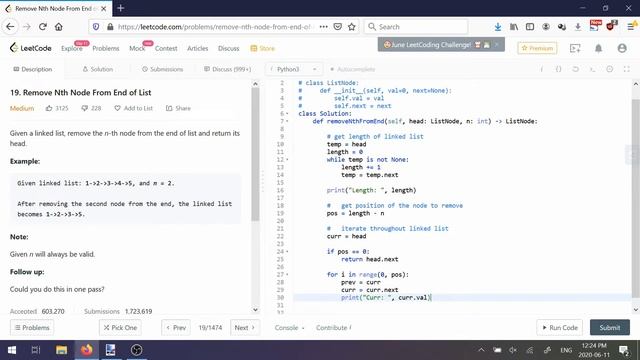 Facebook Engineer Leetcoding - 19. Remove Nth Node From End of List [Medium, Python] смотреть онлайн