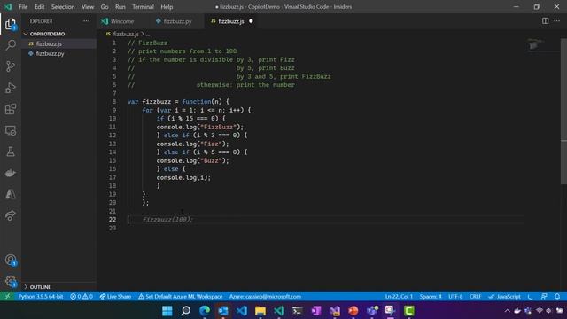 GitHub Copilot FizzBuzz Demo with Python, JavaScript and C# - AI Pair Programming смотреть онлайн